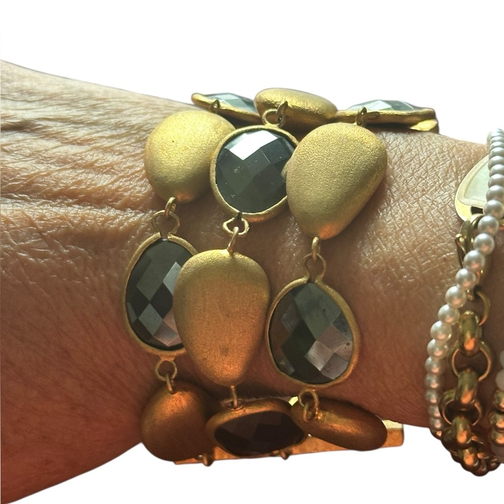 Rivka Friedman Brushed Gold and Black Beaded Bracelet